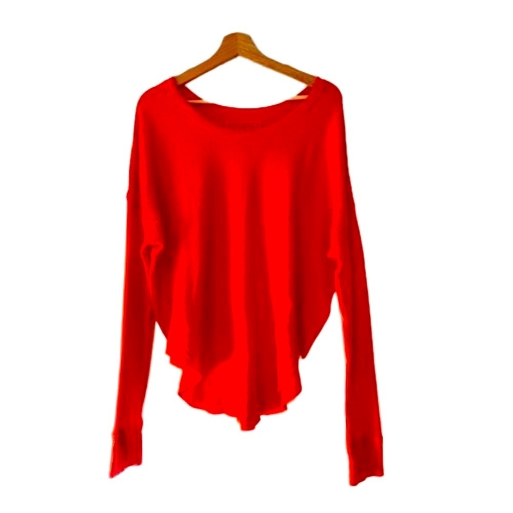 Free People Orange Waffle Thermal Knit Long Sleeve Size Medium NWOT